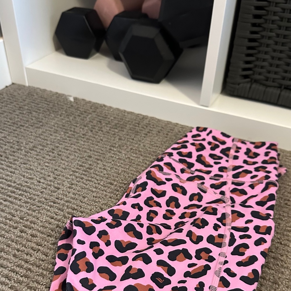 Fabletics Mid length hot pink cheetah print leggings